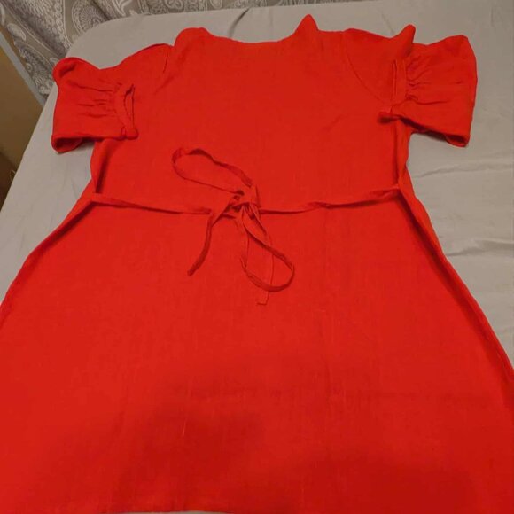 Bryn Walker Red A Line Midi Dress Size Small Heavy Linen Never Washed or Worn - Picture 6 of 12